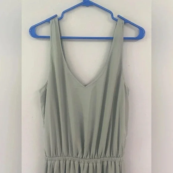 Show Me Your Mumu Kendall Chiffon Maxi Dress V-neck Size Large Silver Sage Blue - Picture 5 of 10
